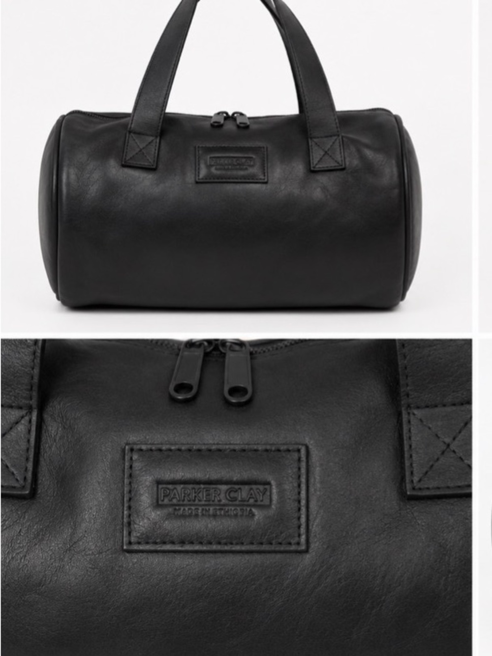 🖤 Parker Clay Black Leather Barrel Duffel Bag